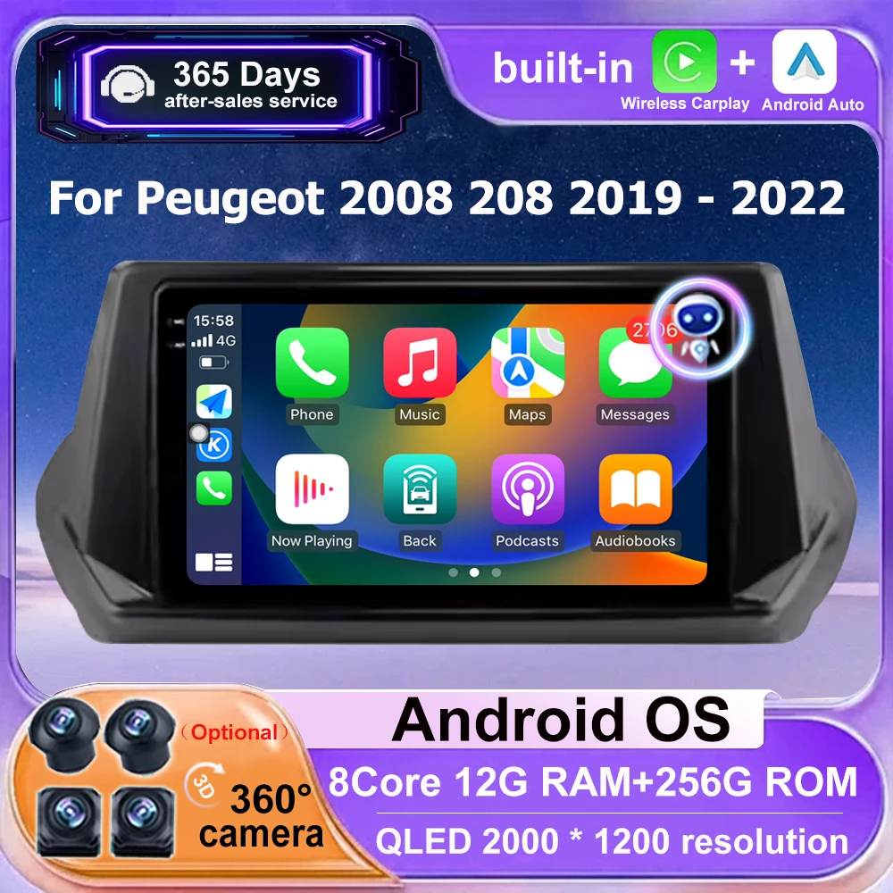 Car Radio Multimedia Video Player GPS Navigation Tools For Peugeot 2008 208 2019 - 2022 Android 16 Auto Carplay 360 Camera WIFI