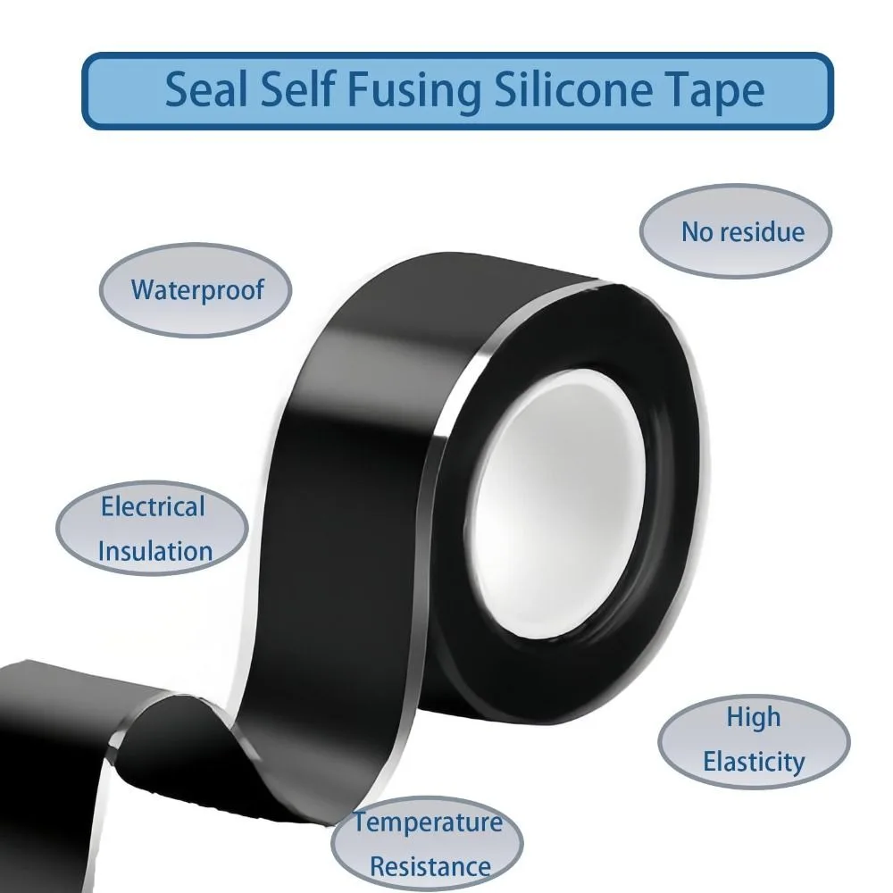 1.5m/3m Black Pipe Repair Tape Self Fusing Silicone Repair Sealing Tape 25mm Width Home High Adhesion Waterproof Fiber Tape