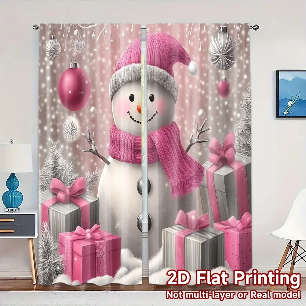 2pcs,Curtains Cute Snowman Gifts Christmas (2) Pattern Modern Curtains Versatile Fabric Curtains All Seasons Suitable for