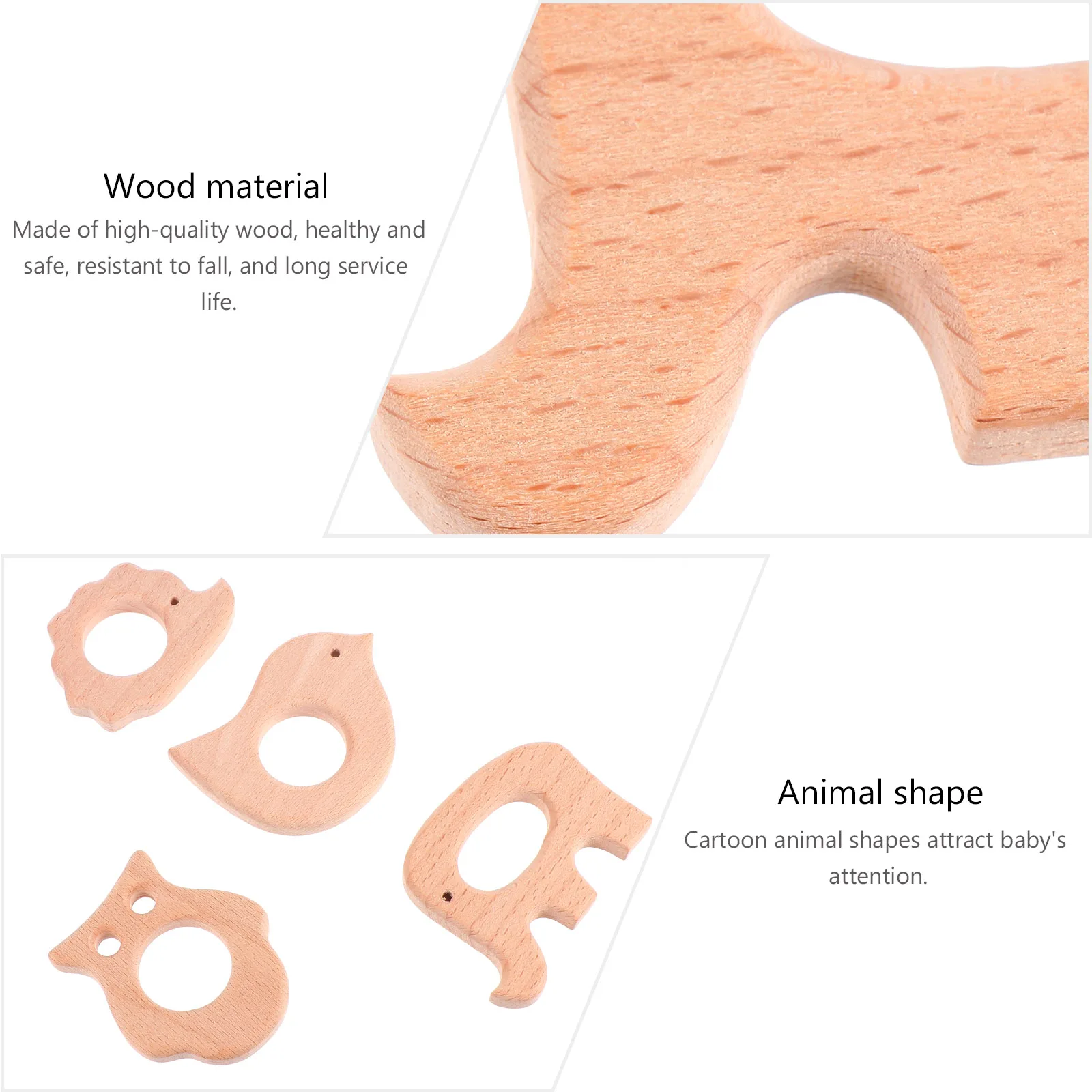 4Pcs Baby Cartoon Animal Wooden Molar Chewing Set Cooling Teether for Toddler Teething Pain Relief and Gum Health