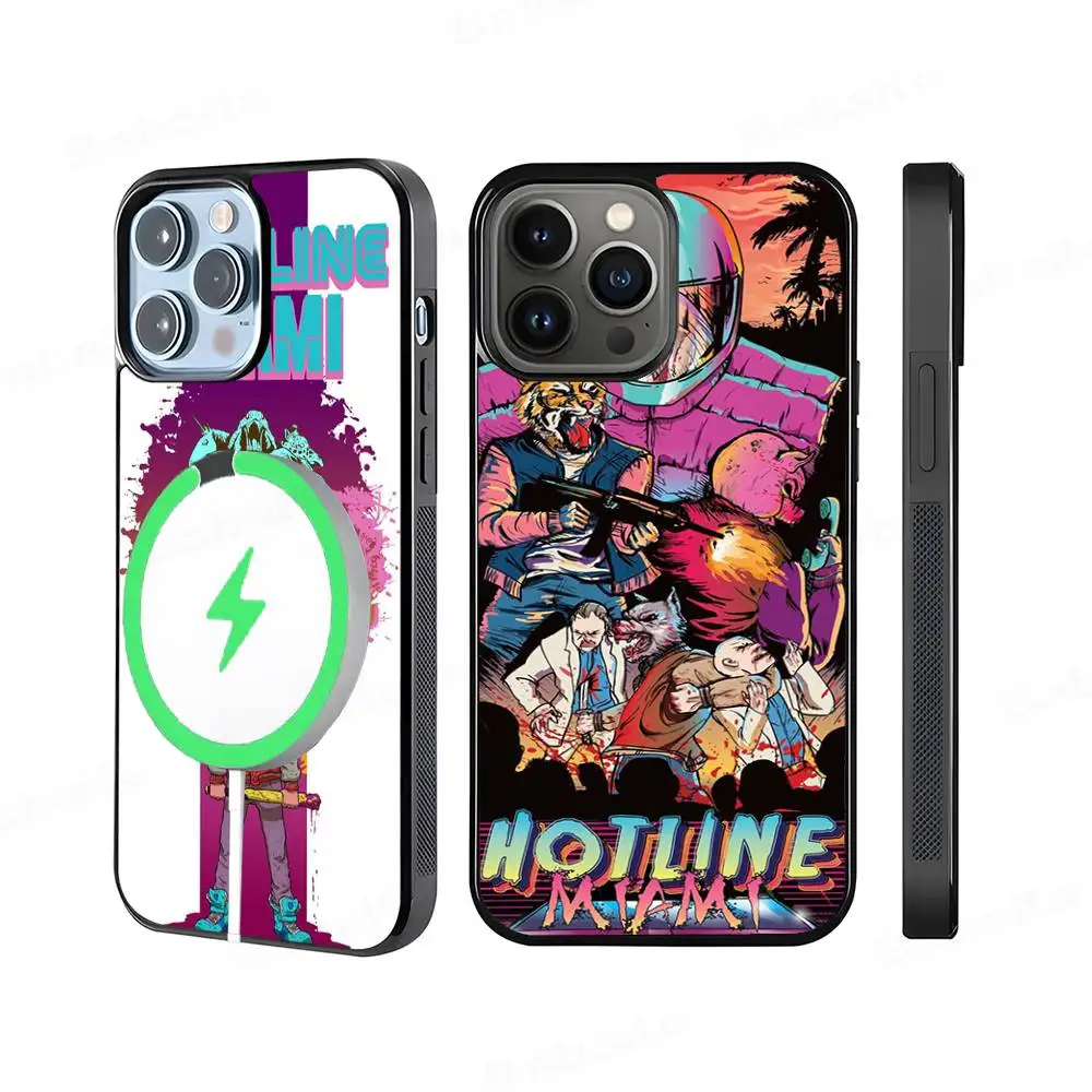 H-Hotline Miami Retro For Magesafe Magnetic Wireless Phone Case For iPhone 17 Pro Max Air 13 12 Mini 16 15 14 11