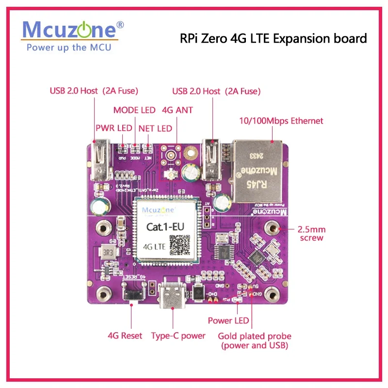 لوحة توسيع إيثرنت RPi0_CAT1/EU 4G LTE و100Mbps لـ Raspberry Pi Zero، Zero WH، Zero 2W، USB HUB، بدون سائق