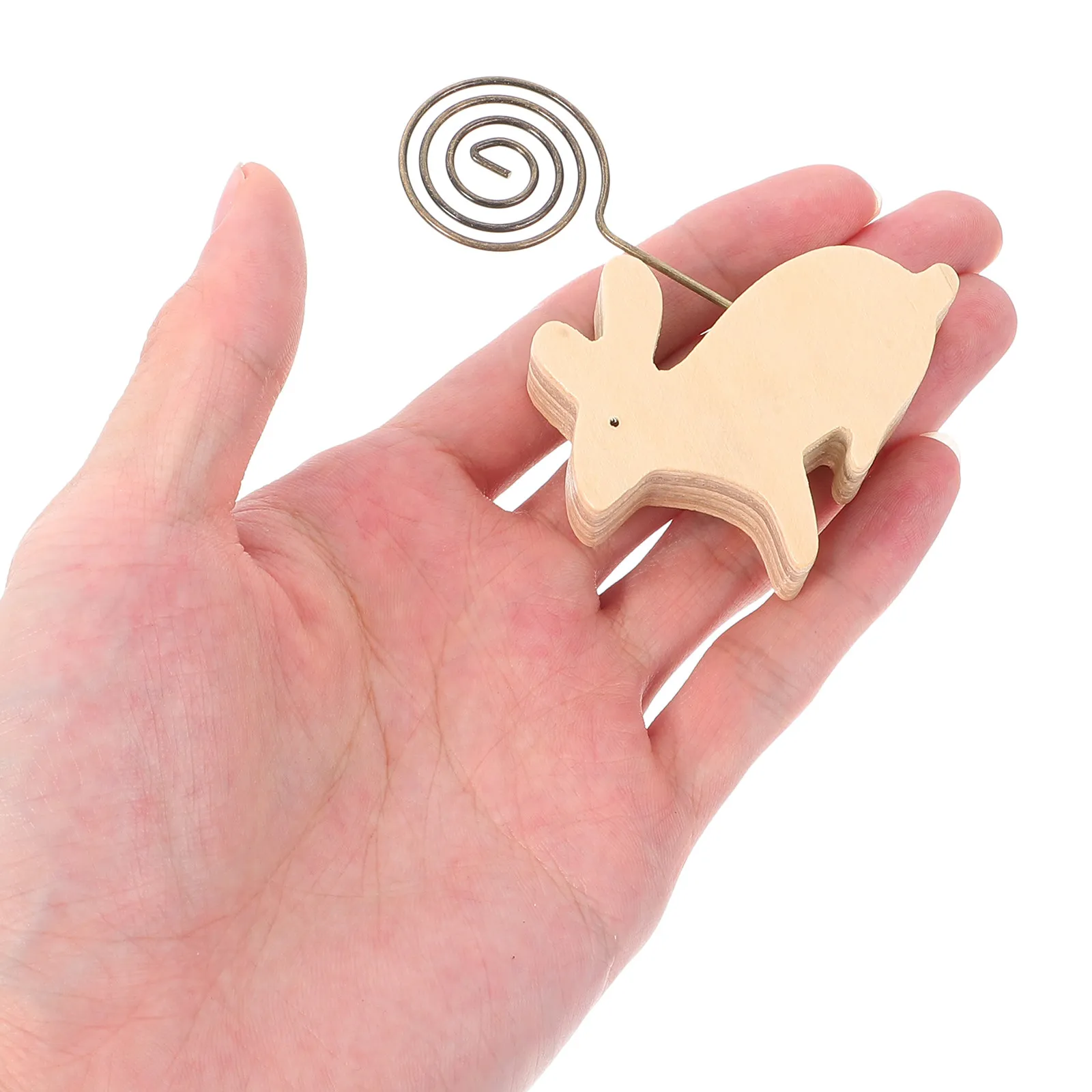 Rabbit Memo Clip Photo Holder Desktop Note Stand Wooden Iron Construction Easter Decor Bunny Theme Home Office Desk Decoration