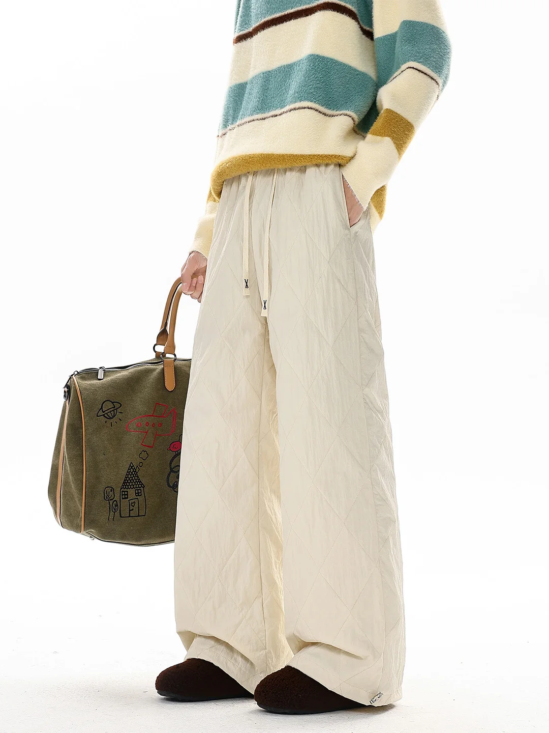 

Американские утепленные зимние хлопковые брюки с алмазным узором, мужские повседневные спортивные брюки, прямые, зауженные, длинные