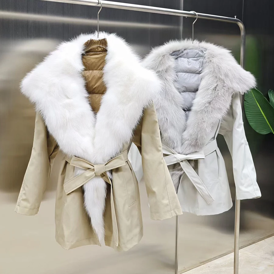 Donsjack voor dames met vossenbontkraag Winterwarme donsjassen van echt bont Bestverkopende stijlen Korte donsjas