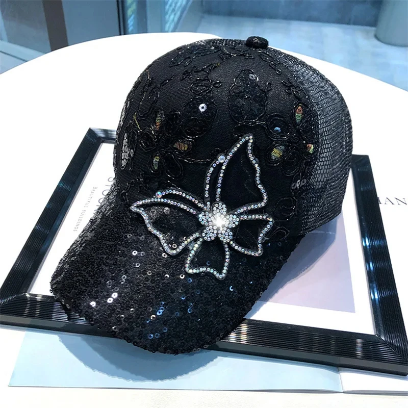 New Fashion Women Cap Butterfly Flower Pendant Baseball Cap Female Outdoor Adjustable Streetwear Summer Trucker Hat