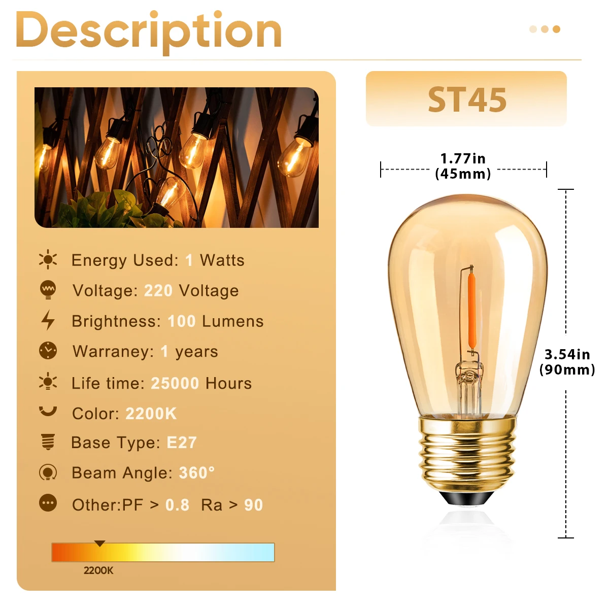 Imagem -04 - Outdoor Led String Light 220v Plug ue Branco Quente Vidro Âmbar Vintage Impermeável Conectável Decoração de Luzes Natal S14