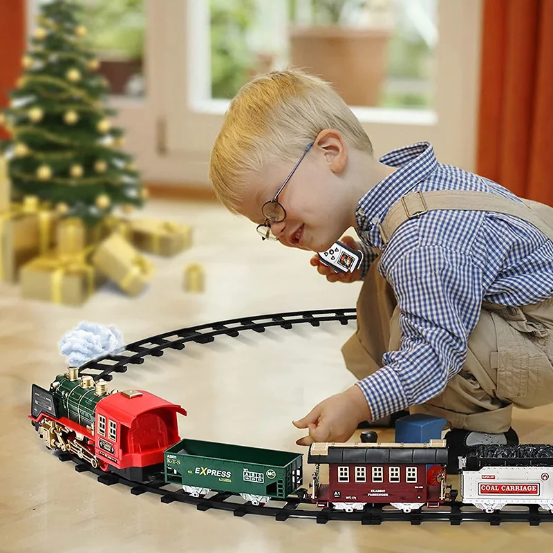 Christmas remote control Train Toys steam Locomotive Engine Cargo Car and Train Tracks for kids Christmas toy for kid Decoration