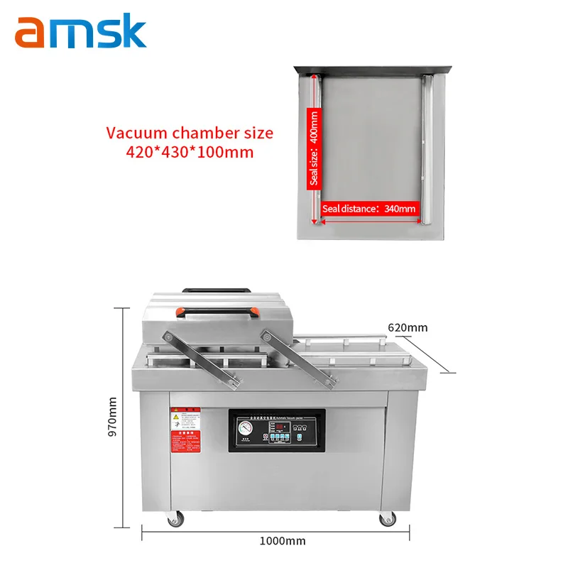 آلة تعبئة الفراغ الأوتوماتيكية بالكامل DZ-400 آلة تغليف اللحوم والمأكولات البحرية ذات الغرفة المزدوجة #5