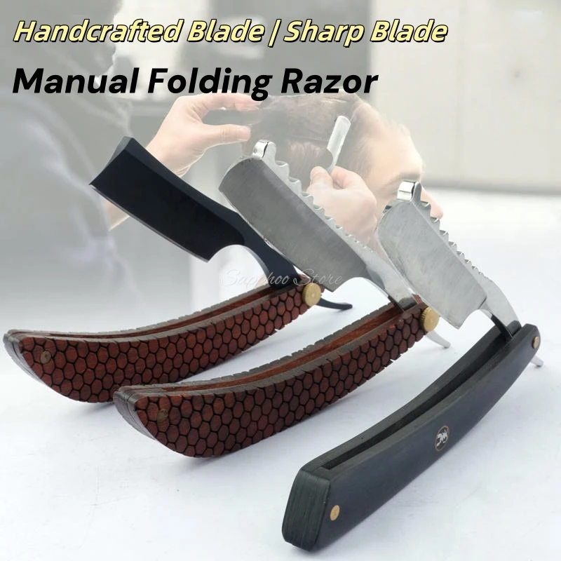 Maquinilla de afeitar profesional con borde recto y hoja de acero inoxidable 440C para hombre, afeitadora de corte de pelo y barba, mango de madera de ébano/palisandro
