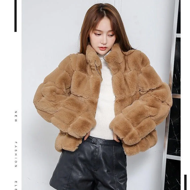 2024 Faux fur Rex rabbit fur coat, autumn and winter Korean version, loose version, hairy faux fur coat