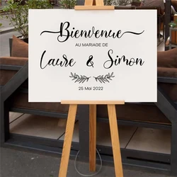 French Style Wedding Board Sticker Custom Names Date Vinyl Decal Wedding Welcome Sign Mirror Vinyl Mural Romantic Marriage Decor