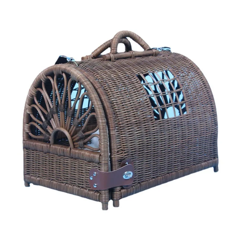 Hand woven pet bag, go out trolley case, rattan cat bag, air box go out portable backpack