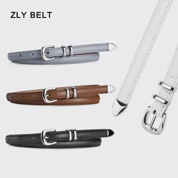 ZLY 2023 New Fashion Belt Women Men Slender PU Leather Material Metal Alloy Silver Pin Buckle 105CM Solid Versatile Vintage Belt