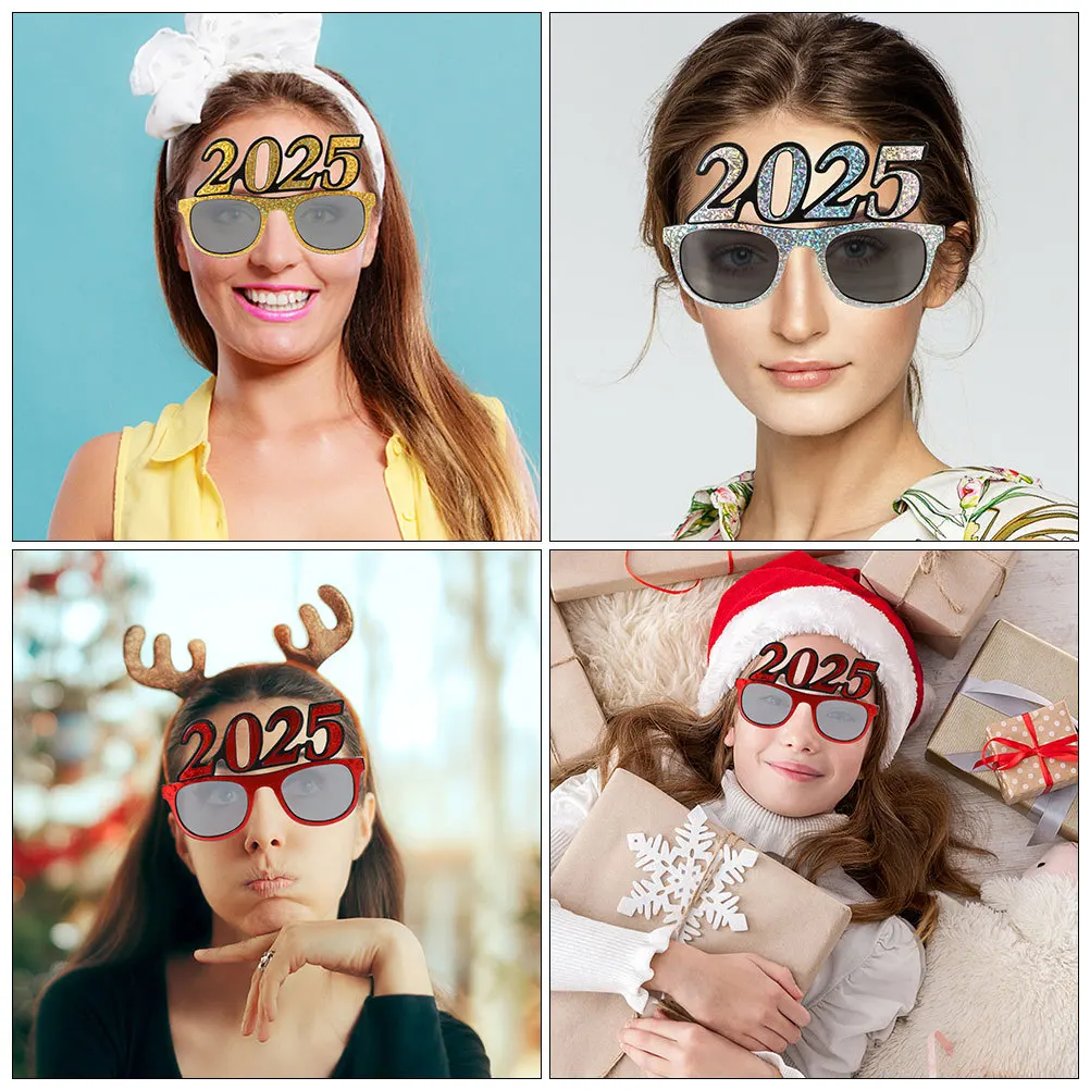 4 قطعة 2025 نظارات حفلات رأس السنة الجديدة مضحك حجر الراين النظارات الدعائم خفيفة الوزن مريحة لوازم صور الحفلات #6