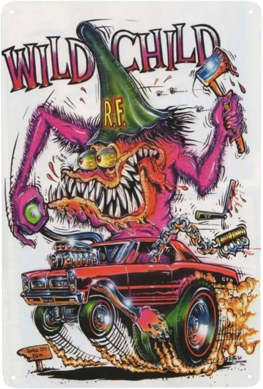 Lbhsmn Rat Fink Vintage Tin Sign Metal Decorative Plaque Car Refitting Wall Poster Garage Auto Turning Store Club Decoration 20x