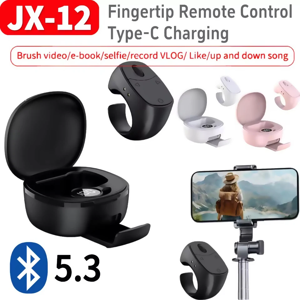 Control Smart Ring Compatible 5.3 Fingertip Ring Remote Control Vdeo/Selfie Hidden Bracket Scrolling BT Wireless Camera Ring R02