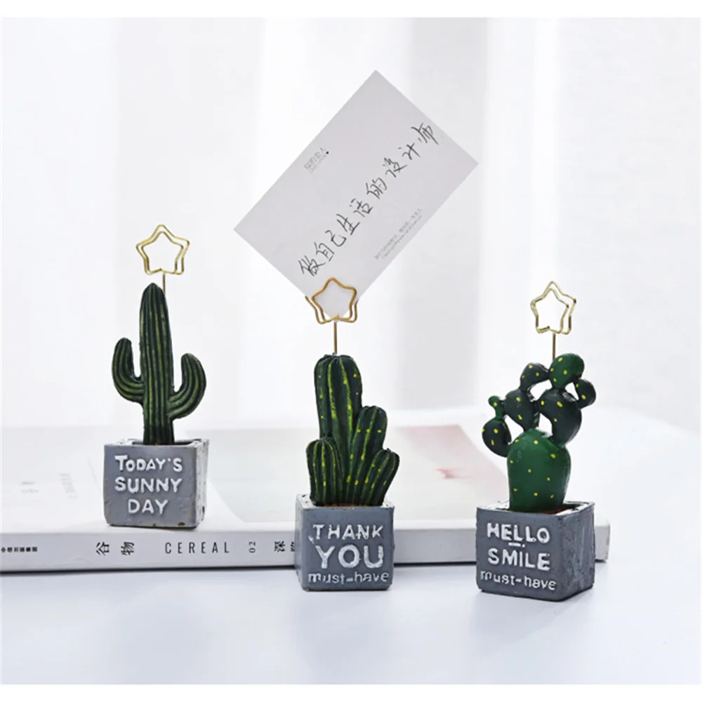 Creative Cartoon Cactus Resin Card Holder Postcards Holder Photo Memo Sticky Notes Holder