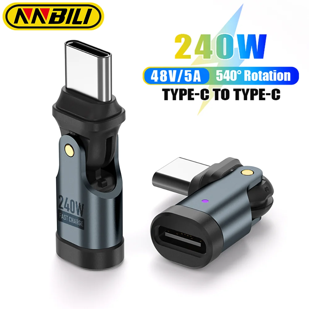 NNBILI 1-2Pcs 180° Rotatable 240W USB3.2 USB-C OTG Adapter Converter 5A Fast Charging for iPhone16 Pro Max MacBook Samsung Xiaom