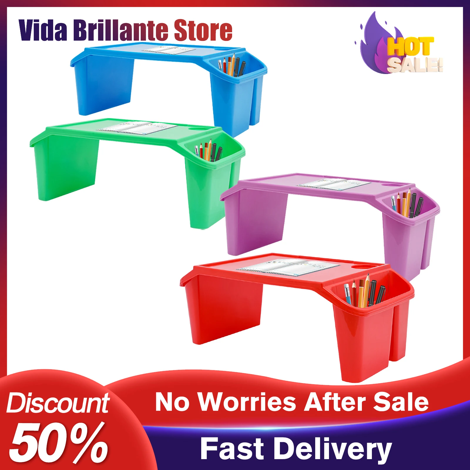 4 Piece Kids Lap Table Snack Table Children's Lap Desk Tray with Bright Colors for Classroom Learning Homework Drawing 55cm