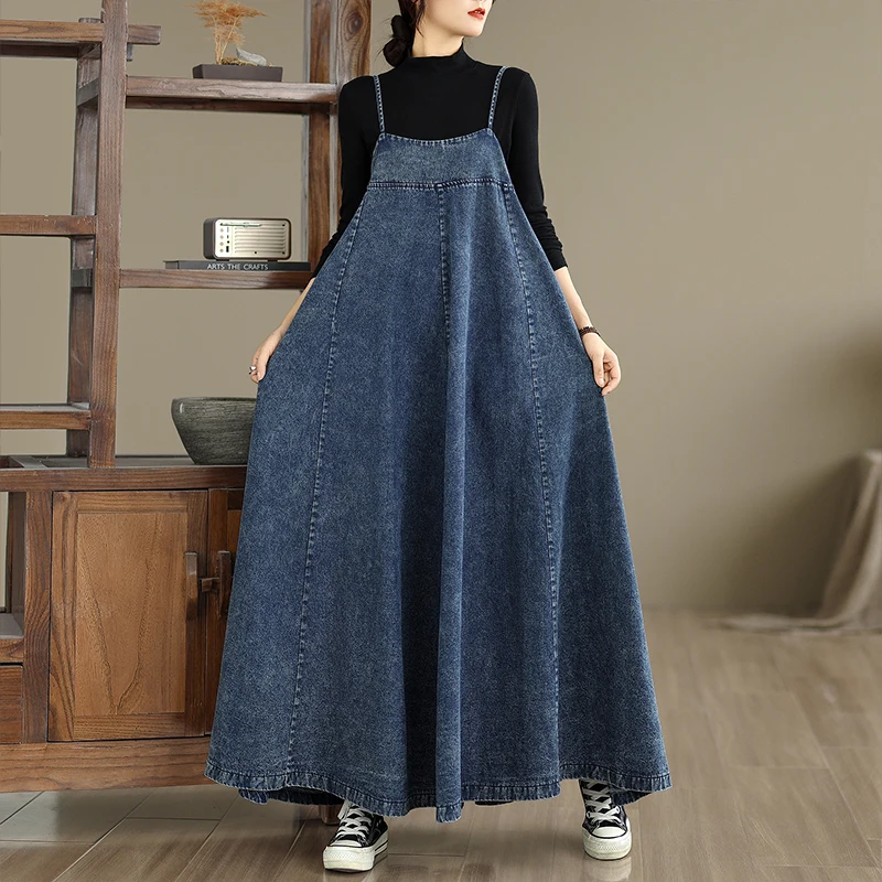 Retro Lazy Vaion Denim ter Dr Women's Long Skirt Cotton Polyester Blend Casual Wear All Seasons Long Dr