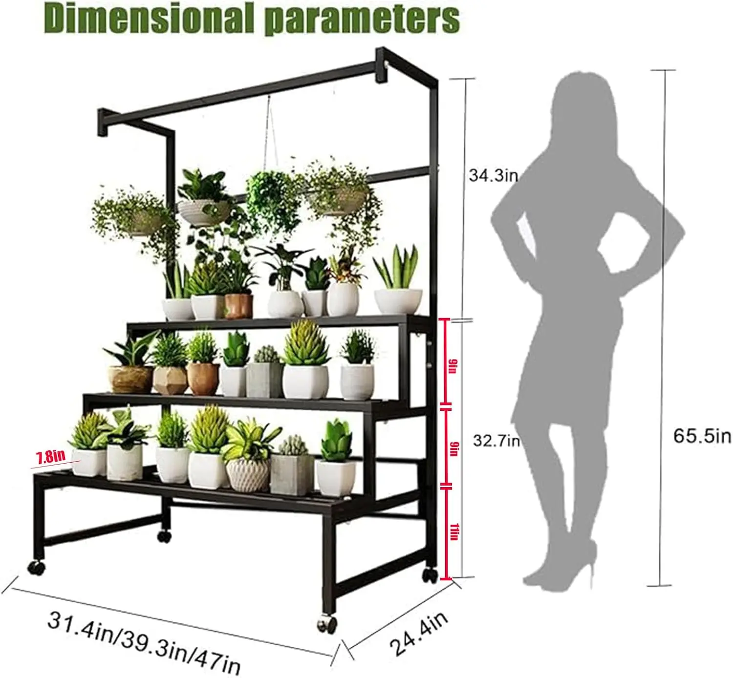 4 Tier Plant Stand on Wheels, 440Lbs Heavy Duty W39