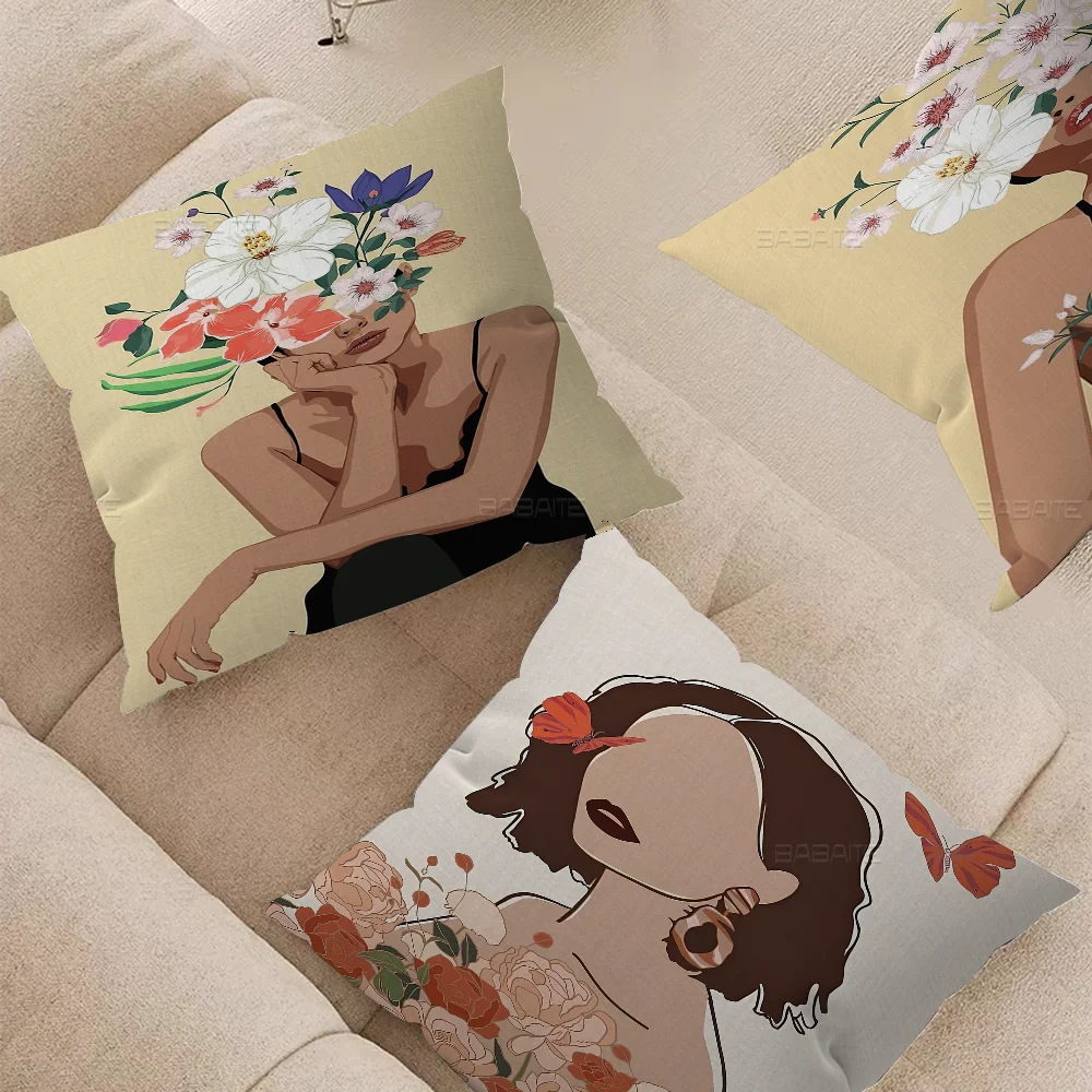 Woman With The Flowe Decorative Room Aesthetics Pillow Case Home Decor Bedroom Sofa Bed Couch Pillow Cover 45x45