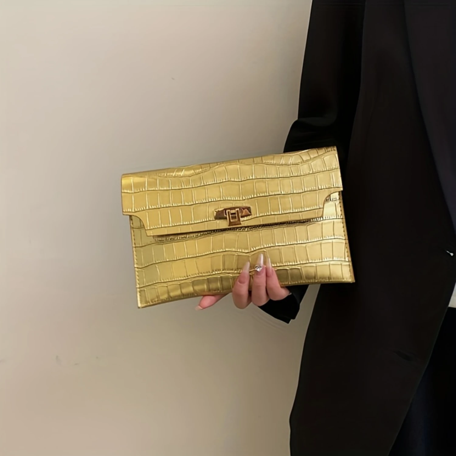 Color Crocodile Pattern Square Clutch Wallet, Minimalist Classic Clutch Purse For Women