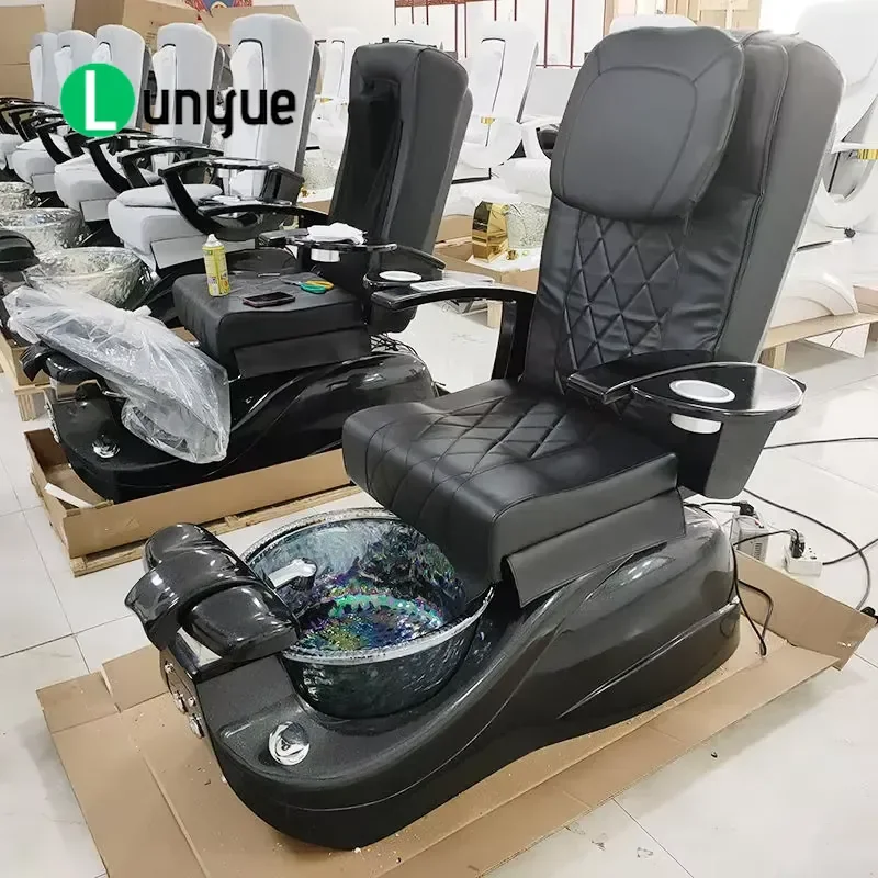 Black PU Leather Electric Pedicure Chair with Drain Pump Reclining Massage Spa Foot Care Furniture for Beauty Nail