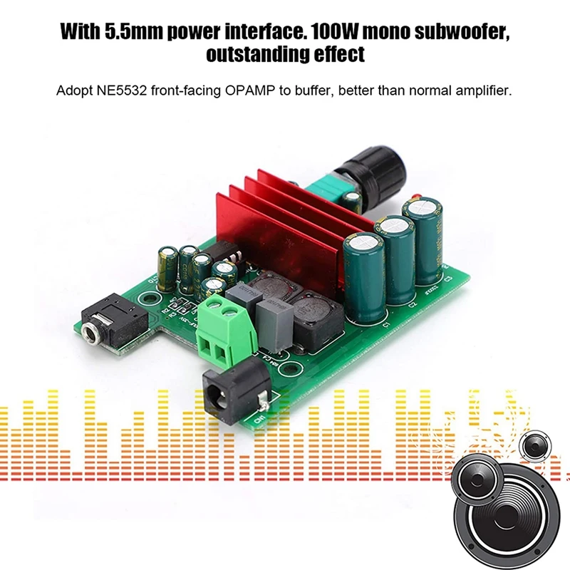 Power Amplifier Board High-Sensitivity Mono TPA3116 Subwoofer Amplifier Module with NE5532 OPAMP