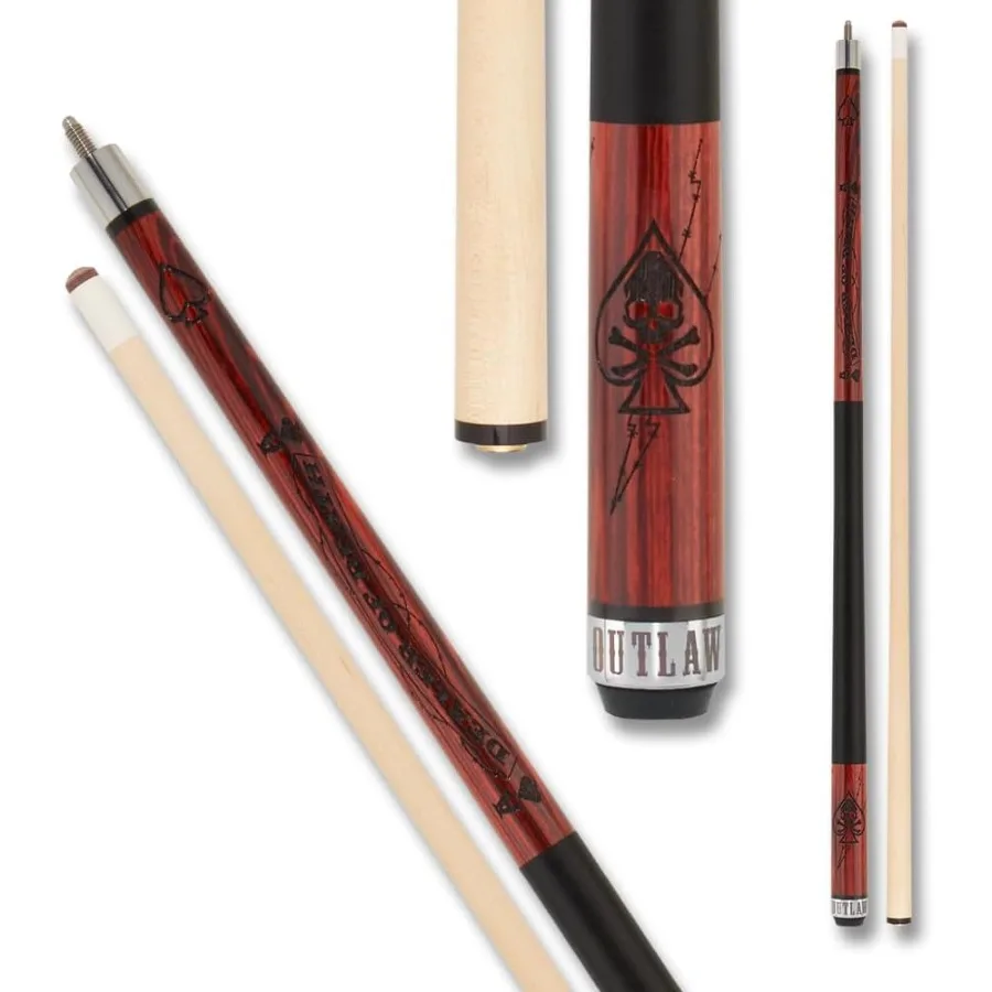 OUTLAW OL53 عصا حمام السباحة الكرز للاستخدام الاحترافي والمنزلي - عمود القيقب الملون الكرز مع تاجر جمجمة الموت وعظم الصليب