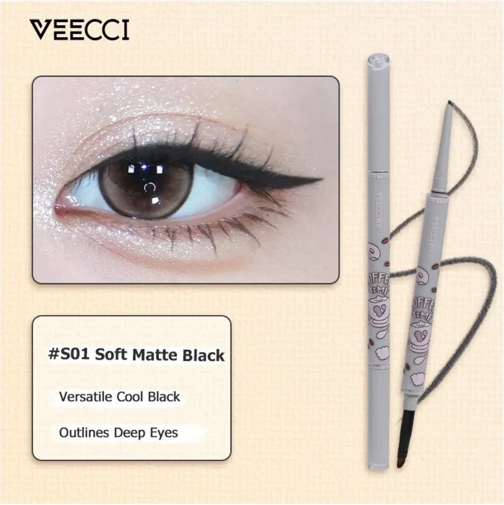 VEECCI coffee eyeliner pen double head waterproof and sweat-proof, not easy to smudge long-lasting eyeliner pen