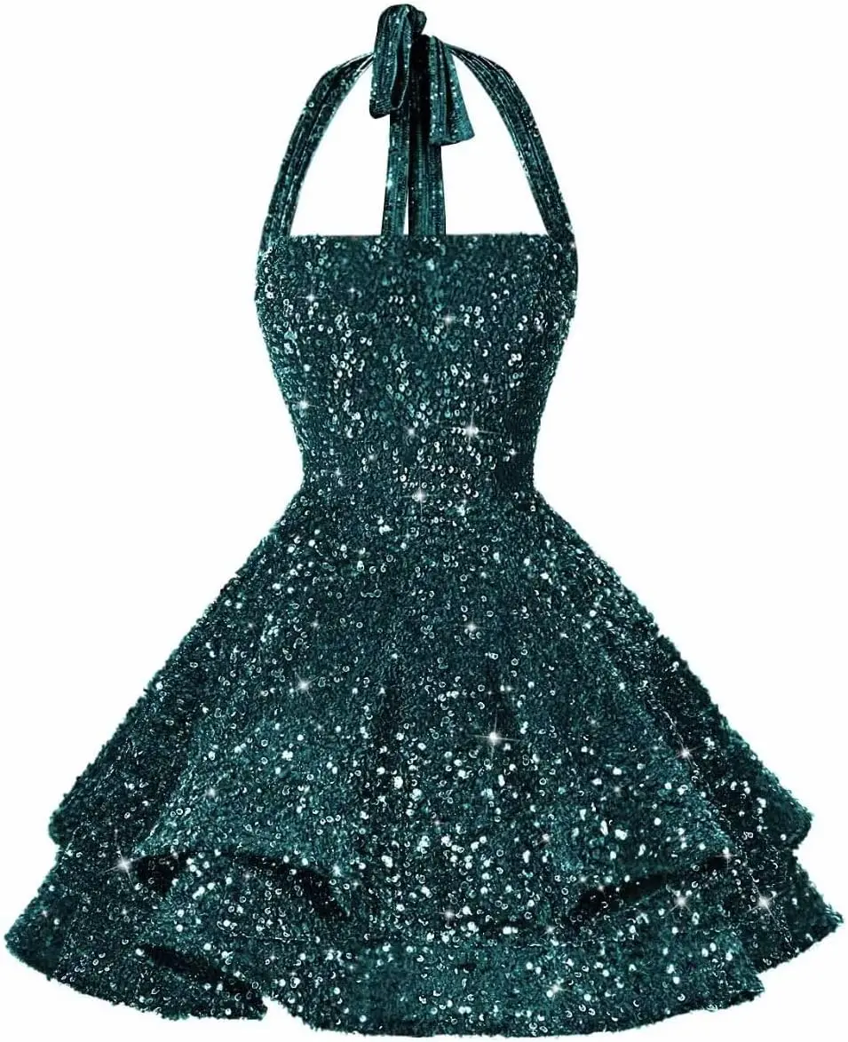 

Sequin Short Homecoming Dress for Teen Sparkly Halter Prom Sweet 16 Dresses Cocktail Dresses Mini Dress Graduation Dress