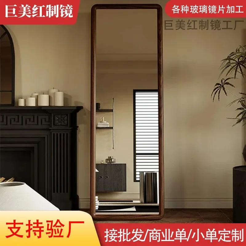 Solid wood full-body mirror, paulownia floor mirror, household high-value entrance living room full-length mirror, wall-mounted