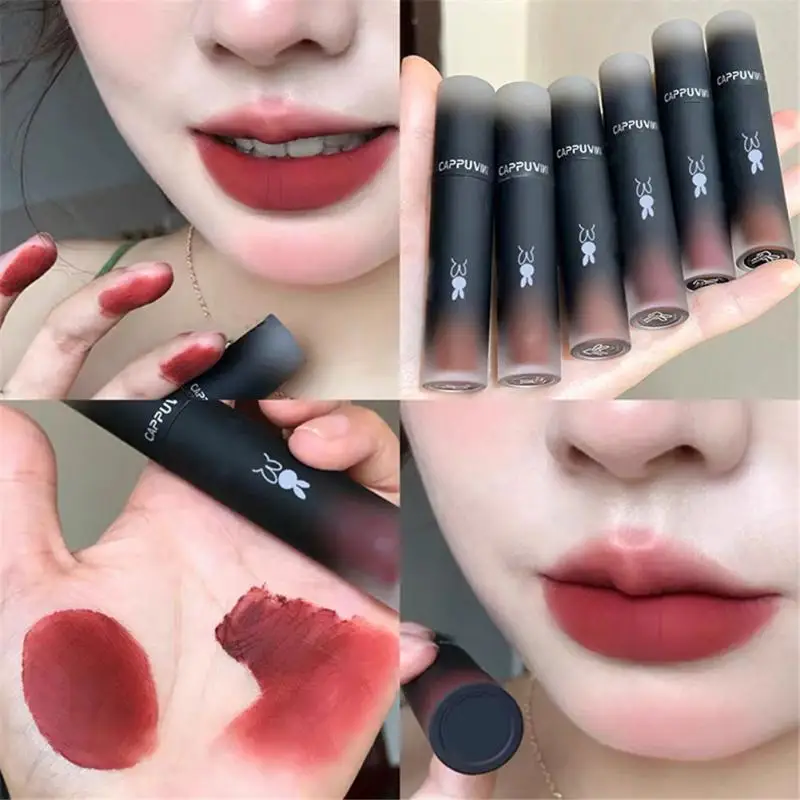 Lip Tint Mud 6 Colors Non-stick Cup Chestnut Brown Red Lip Mud Moisturizing Soft Mist Cosmetics Black Rabbit Lip Gloss