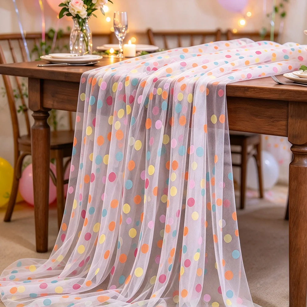 3PCS Colorful Polka Dot Table Runner 75*300CM Confetti Dots Tulle Table Runner for Tea Party Holiday Birthday Wedding Xmas