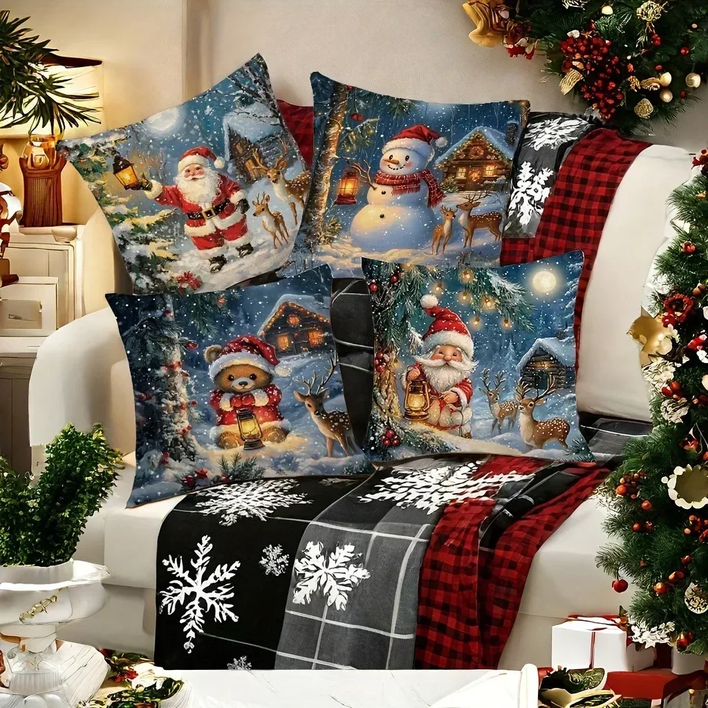 4pcs Set Christmas Theme Decorative Plush Pillow Covers, 18