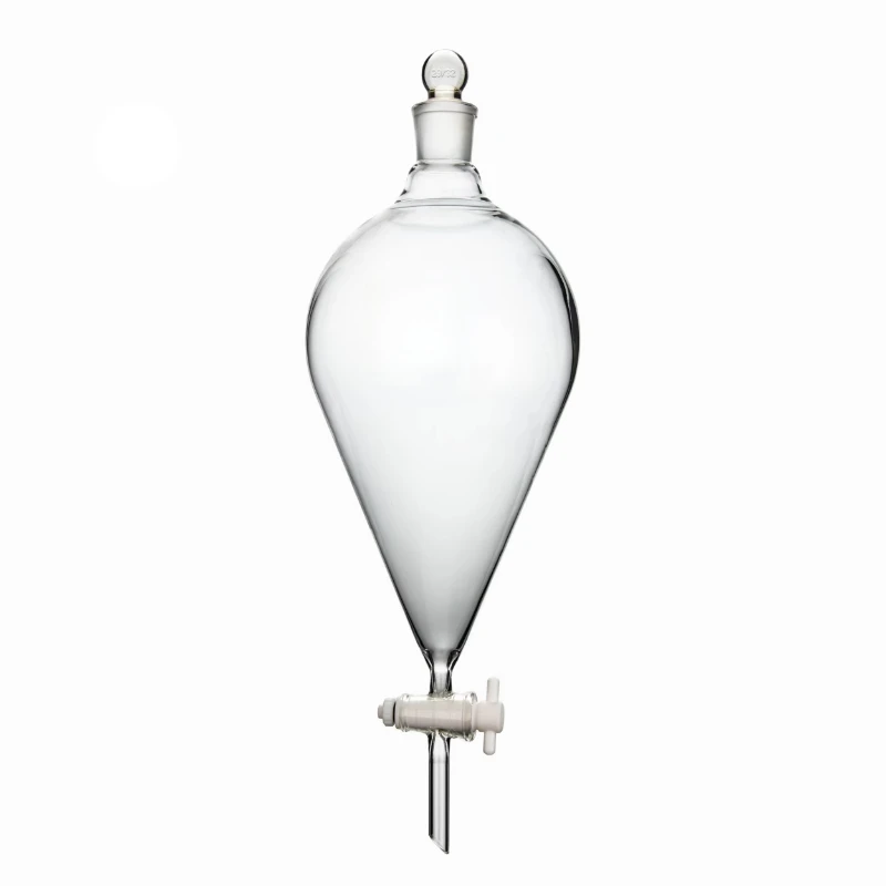 Custom Large Volume Pear Shaped Laboratory Sorting Funnel with Teflon Glass Cocks