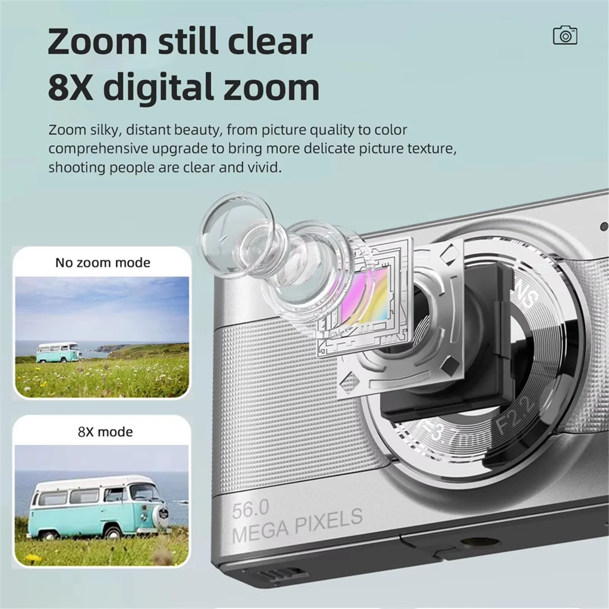 1080P Digital Camera Video Camera Camcorder 56MP 2.8 Inch IPS Screen 8X Digital Zoom Camera Gift for Kids Silver
