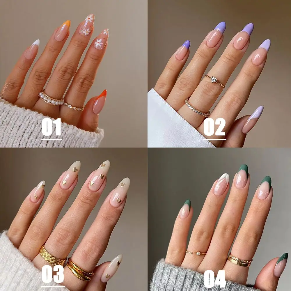 24 قطعة/صندوق انفصال الاصطناعي مانيكير أداة يمكن ارتداؤها اللوز الأظافر كاذبة الفرنسية الأظافر وهمية مسمار نصائح #5