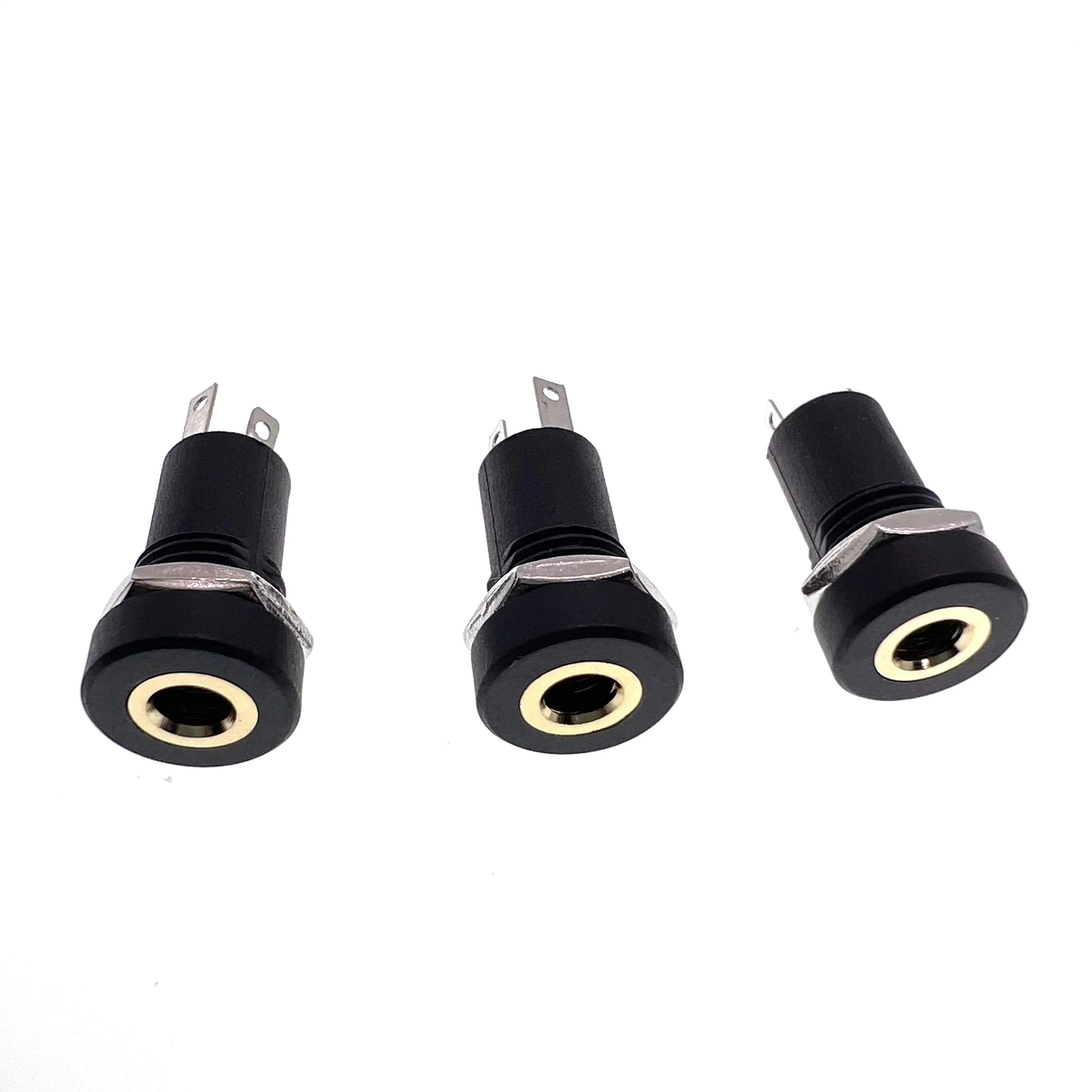 100pcs-pj392a-35mm-audio-jack-socket-3-pole-black-stereo-solder-panel-mount-gold-with-nuts-pj-392a