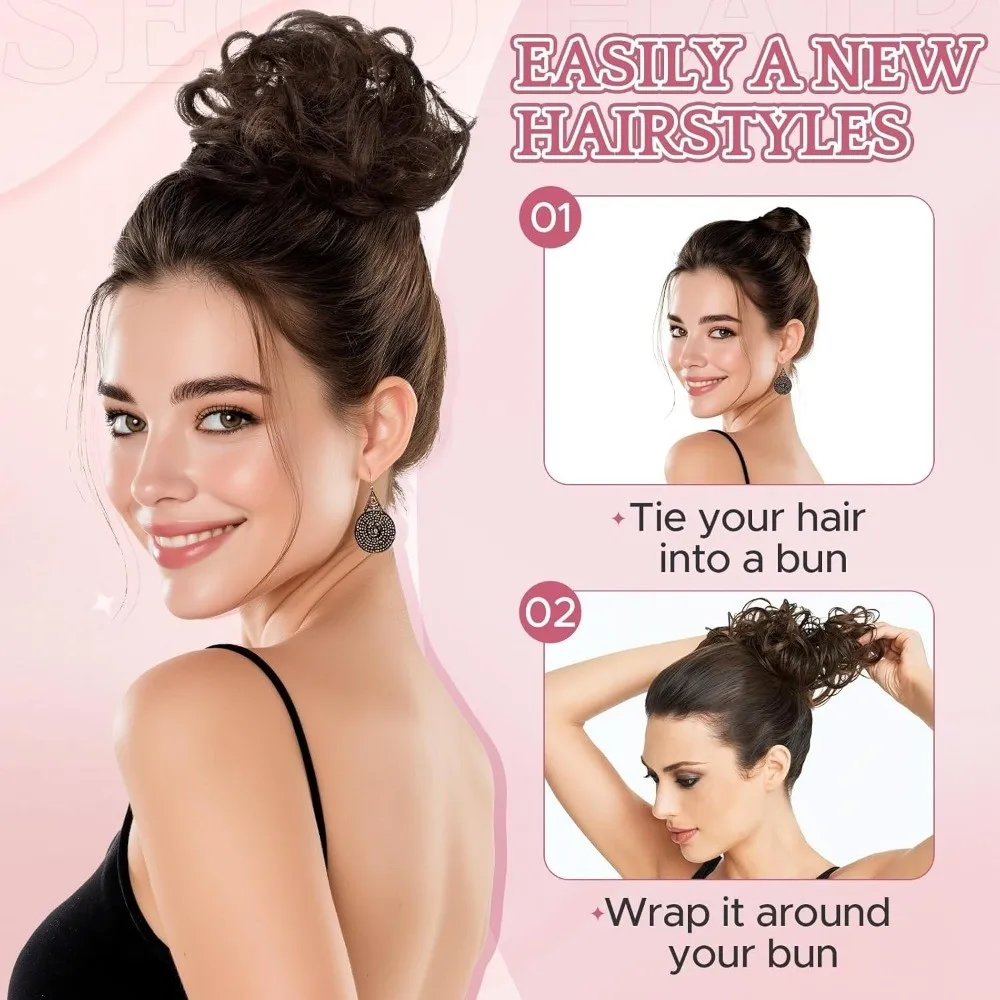 أزياء رقيق فوضوي كعكة Scrunchies مستقيم الشعر مطاطا كعكة الشعر الاصطناعية الذهبي براون المطاط الفرقة أوبدو تصفيفة الشعر