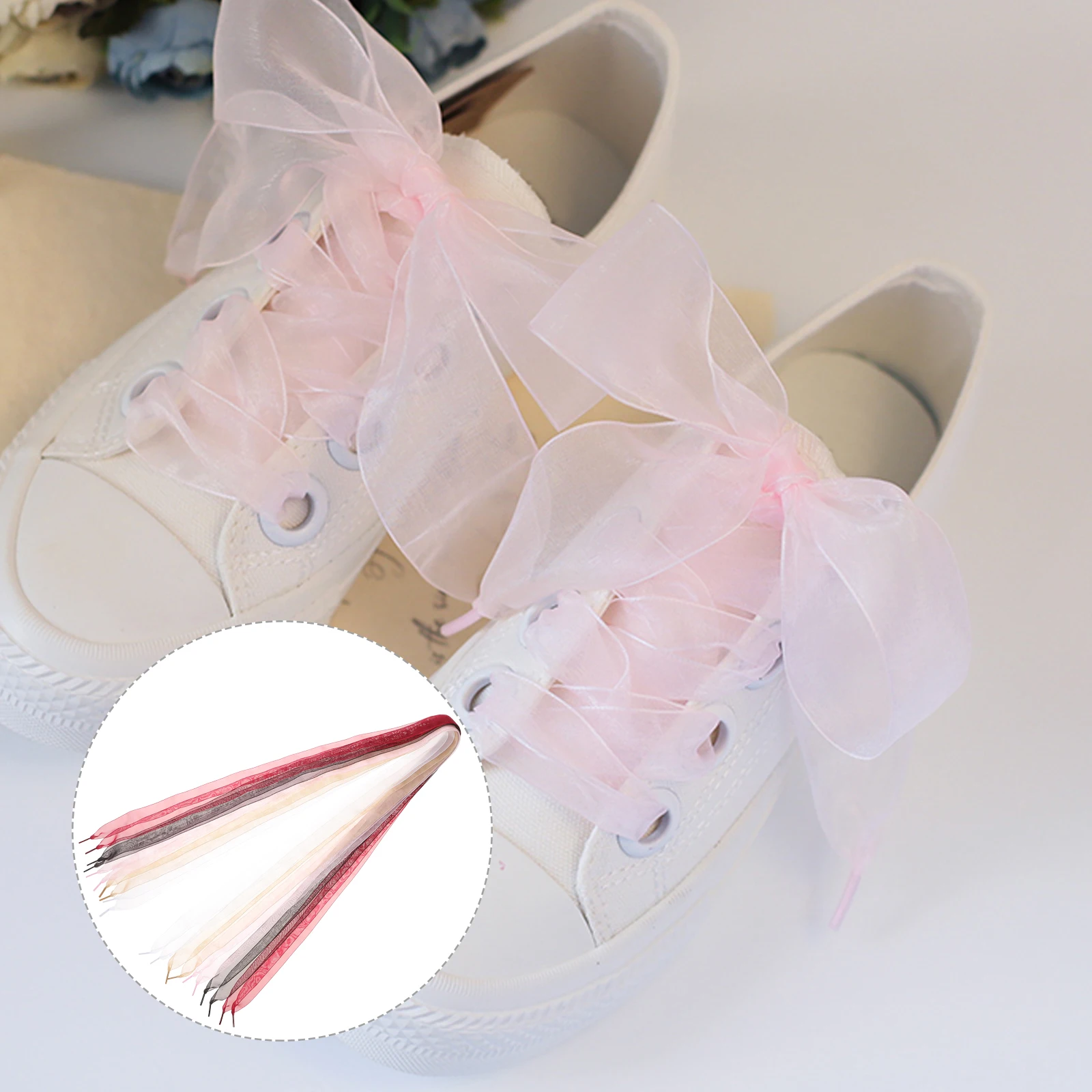 

5pcs 120cm Shoe Laces Ribbon Shoelaces for Sneakers Chiffon Wide Colored Flat Boot Laces All Match Shoes Accessories
