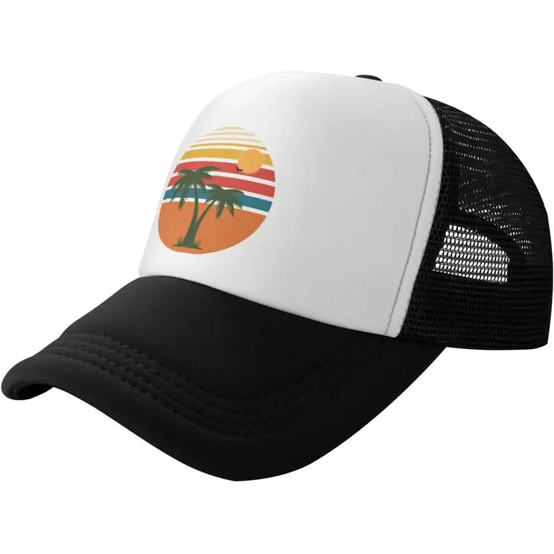 Tropical Palm Tree Hat Mesh Cap for Men Women, Adjustable Trucker Hat Baseball Cap