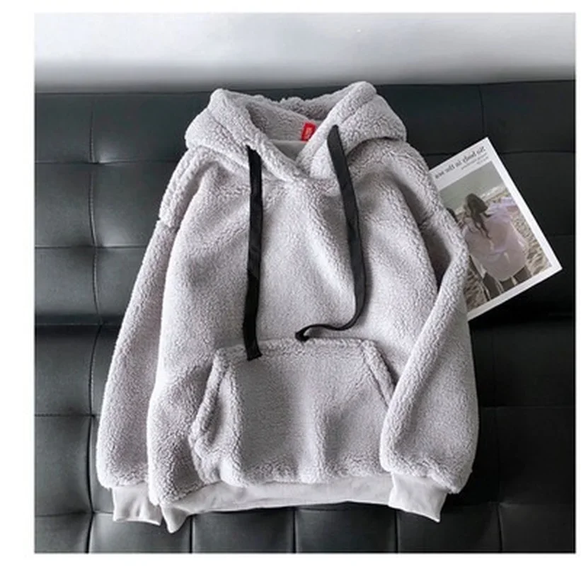 Female Fashion Sweatshirt Long Sleeve Solid Loose Pocket Thick Hoodies Women Autumn Winter Hooded Print Flannel Pullover Fleece