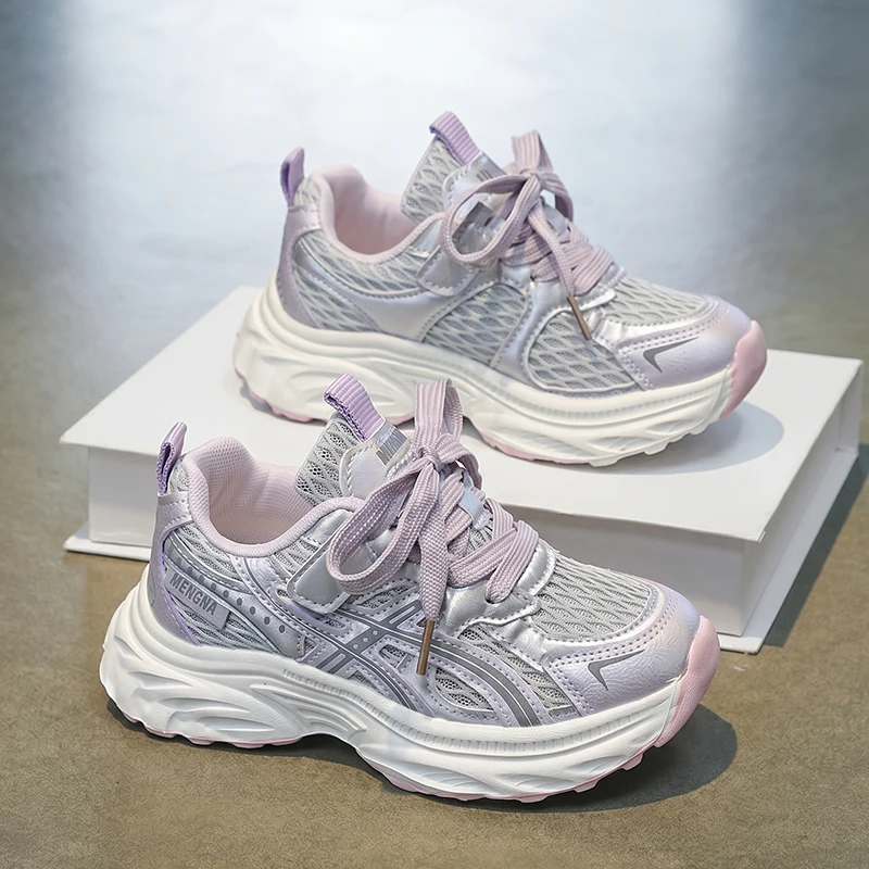 

Elastic Collar Kids Running Sneakers Slip On Structure Breathable Mesh Wear Resistant Sole Daily Activity Shoes