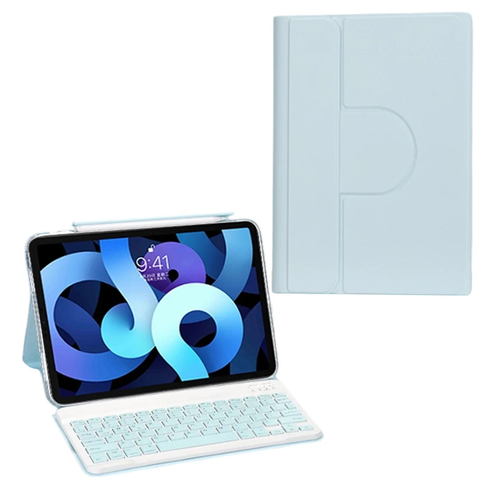 

Для iPad (2025)/iPad 10.9 (2022) Магнитный съемный вращающийся на 360 градусов кожаный чехол для клавиатуры со скрытым слотом для ручки - синий
