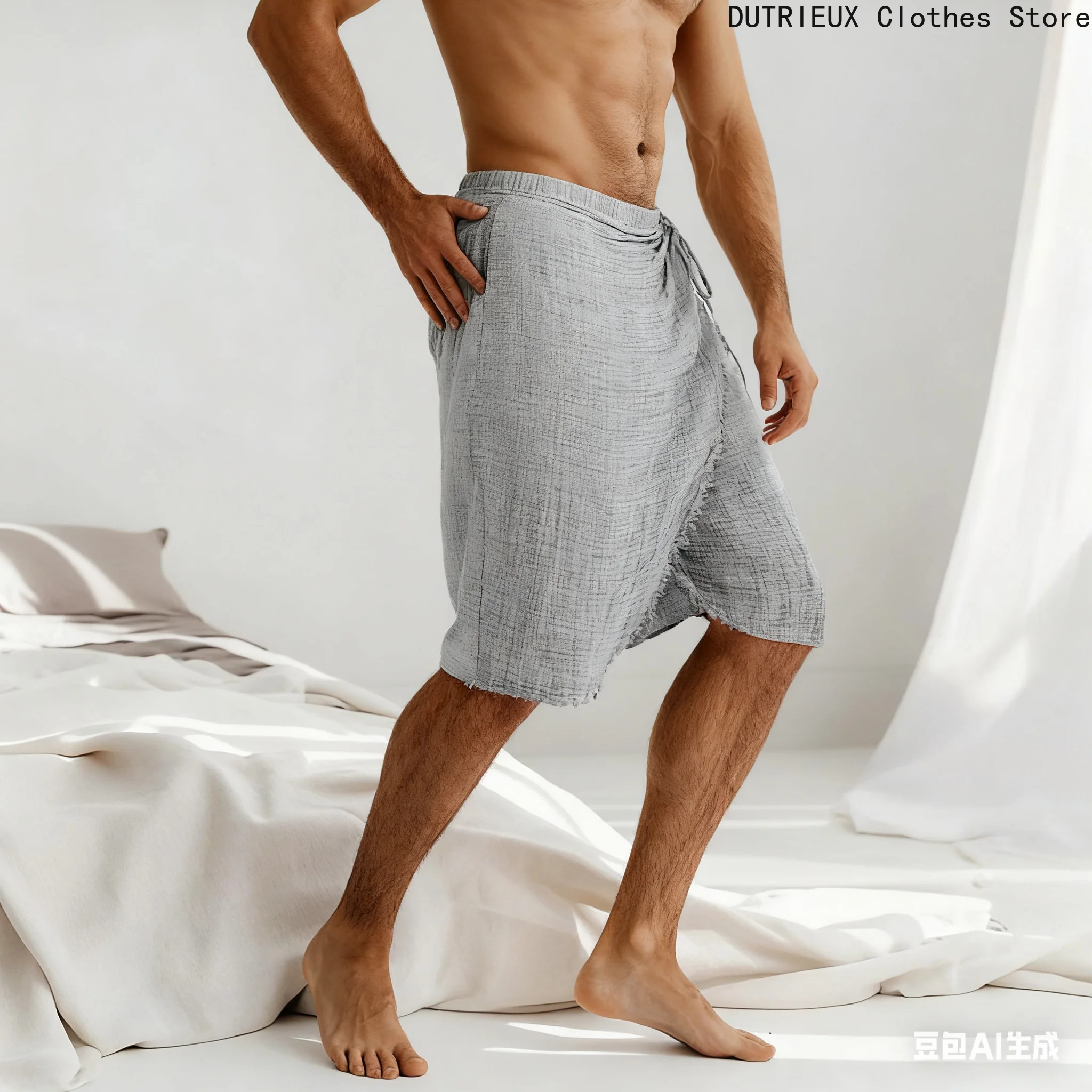 

Мужские шорты средней длины из хлопка и льна, мягкие дышащие удобные хлопковые шорты, повседневная мужская одежда для отдыха и отпуска.