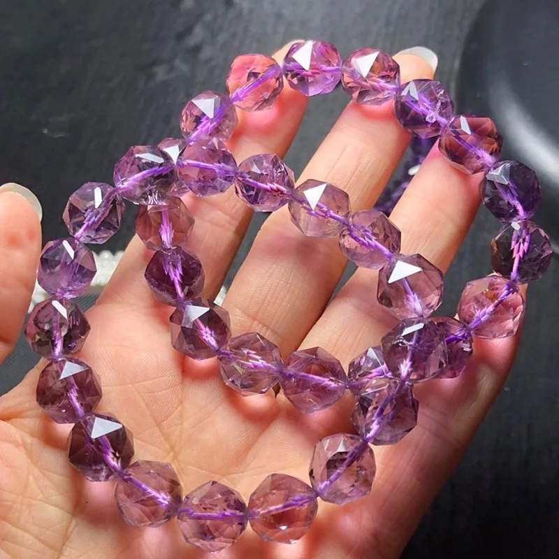 Ore Amethyst Carved Bracelet Women's Single Ring Fashion All-Match Cut Angle Bracelet Ornament Simple Beaded