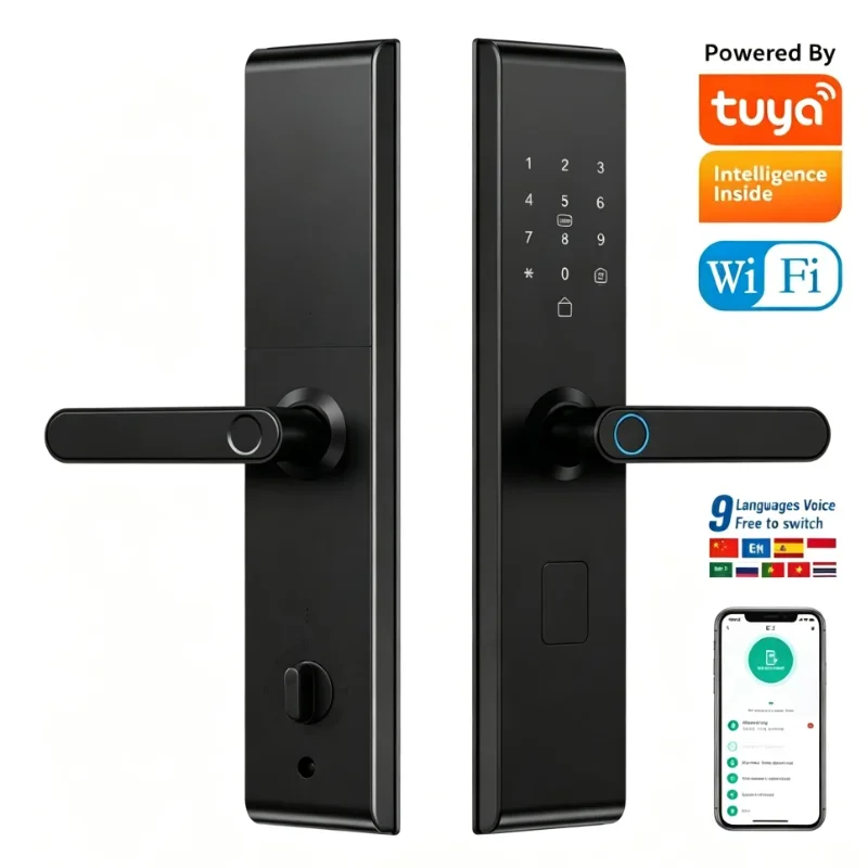 Tuya WiFi Smart Electronic Door Lock Biometric Fingerprint Password Card Digital Keyless Lock For Apartment Home Hotel Security
